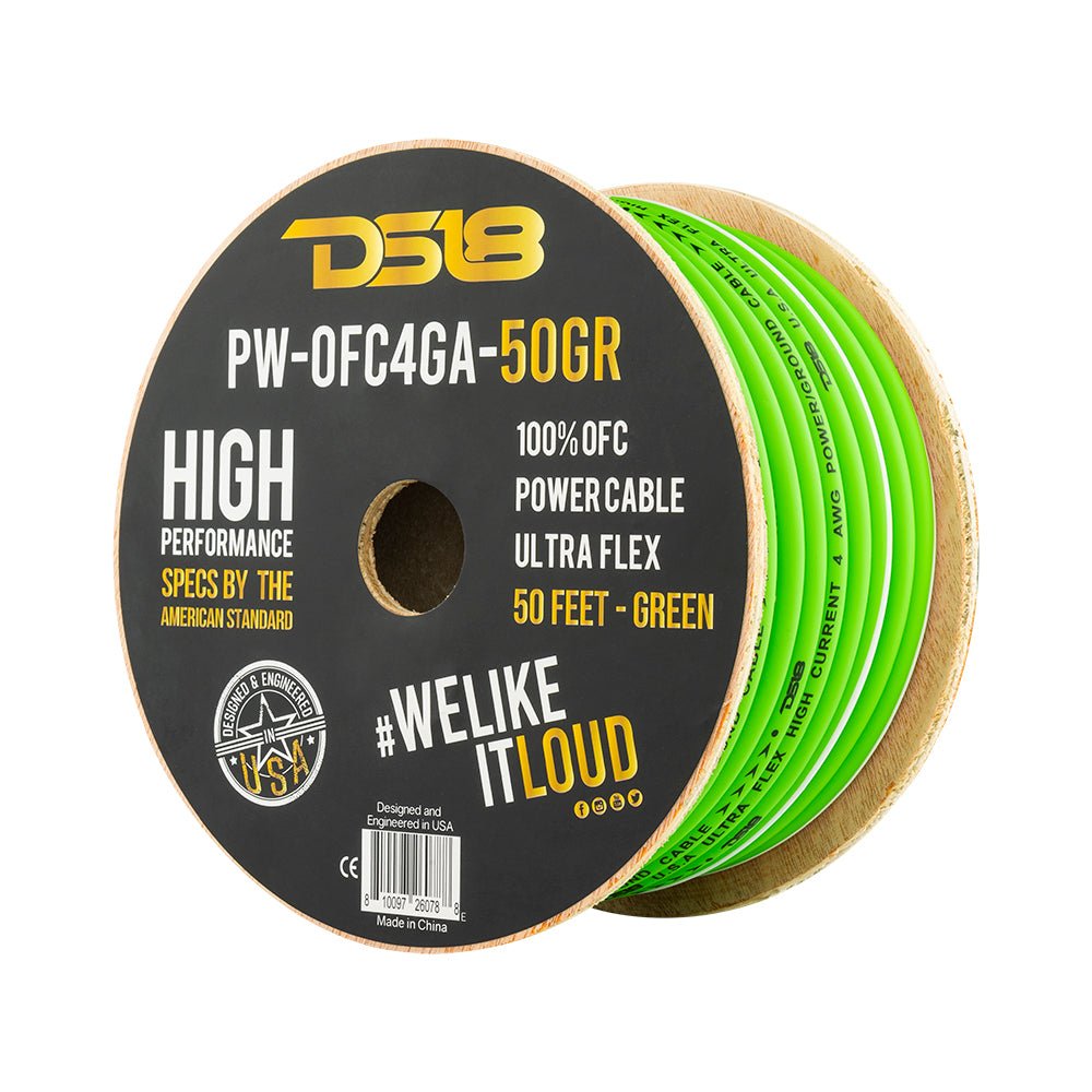 DS18 4-Gauge 50-Feet Green - PW-OFC4GA-50GR - front view