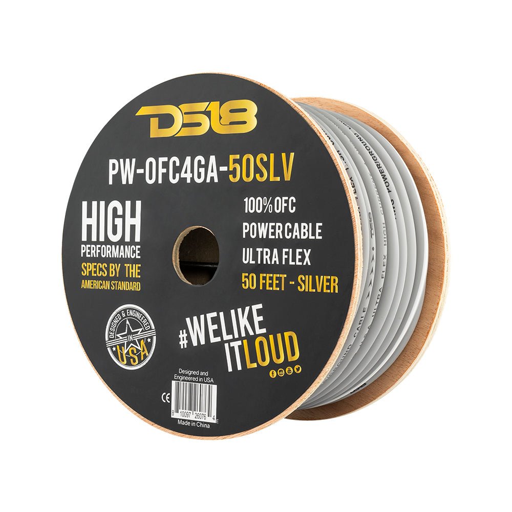 DS18 4-Gauge 50-Feet Silver - PW-OFC4GA-50SLV - front view