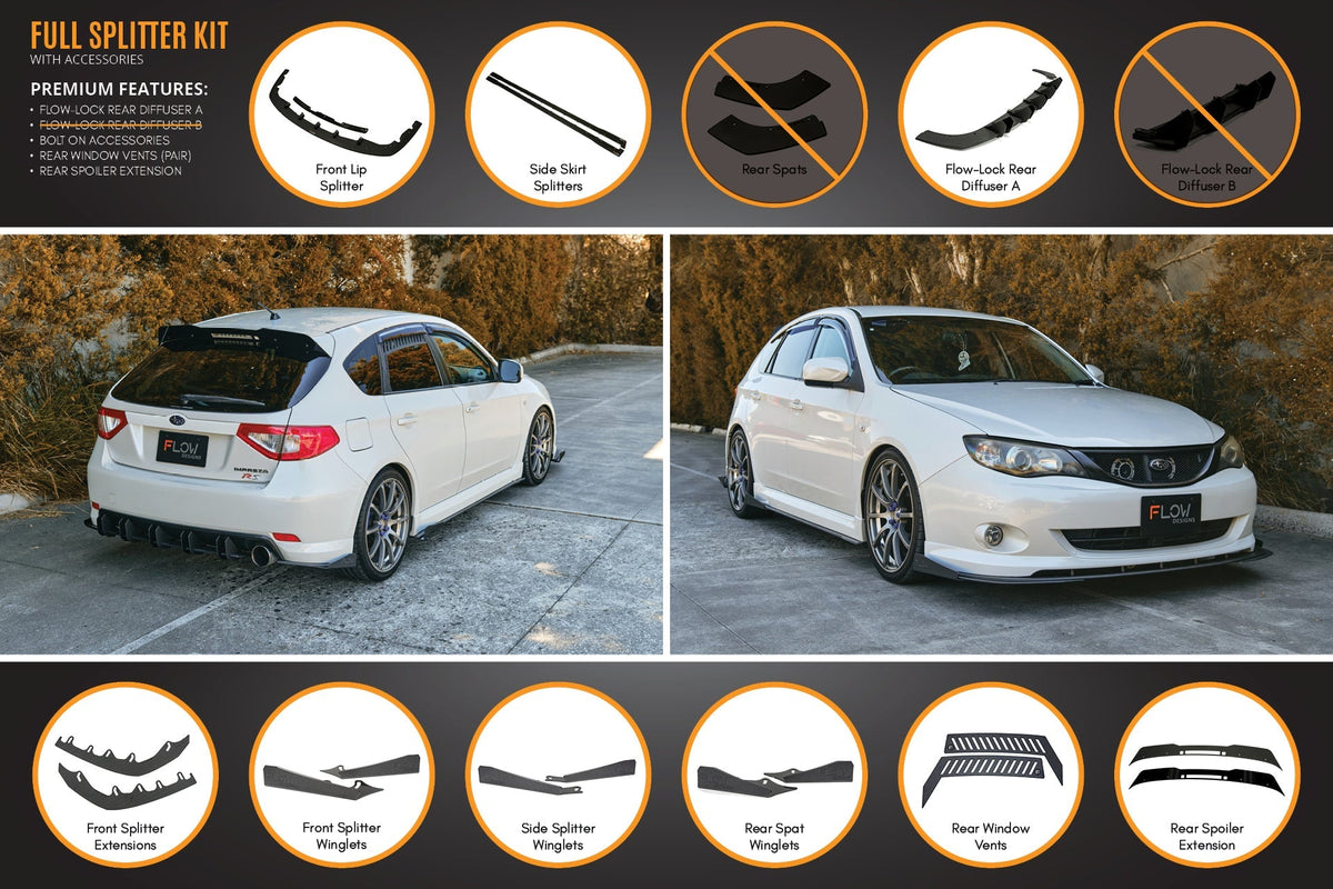 Flow Designs - Impreza WRX/RS G3 Hatch PFL Full Lip Splitter Set