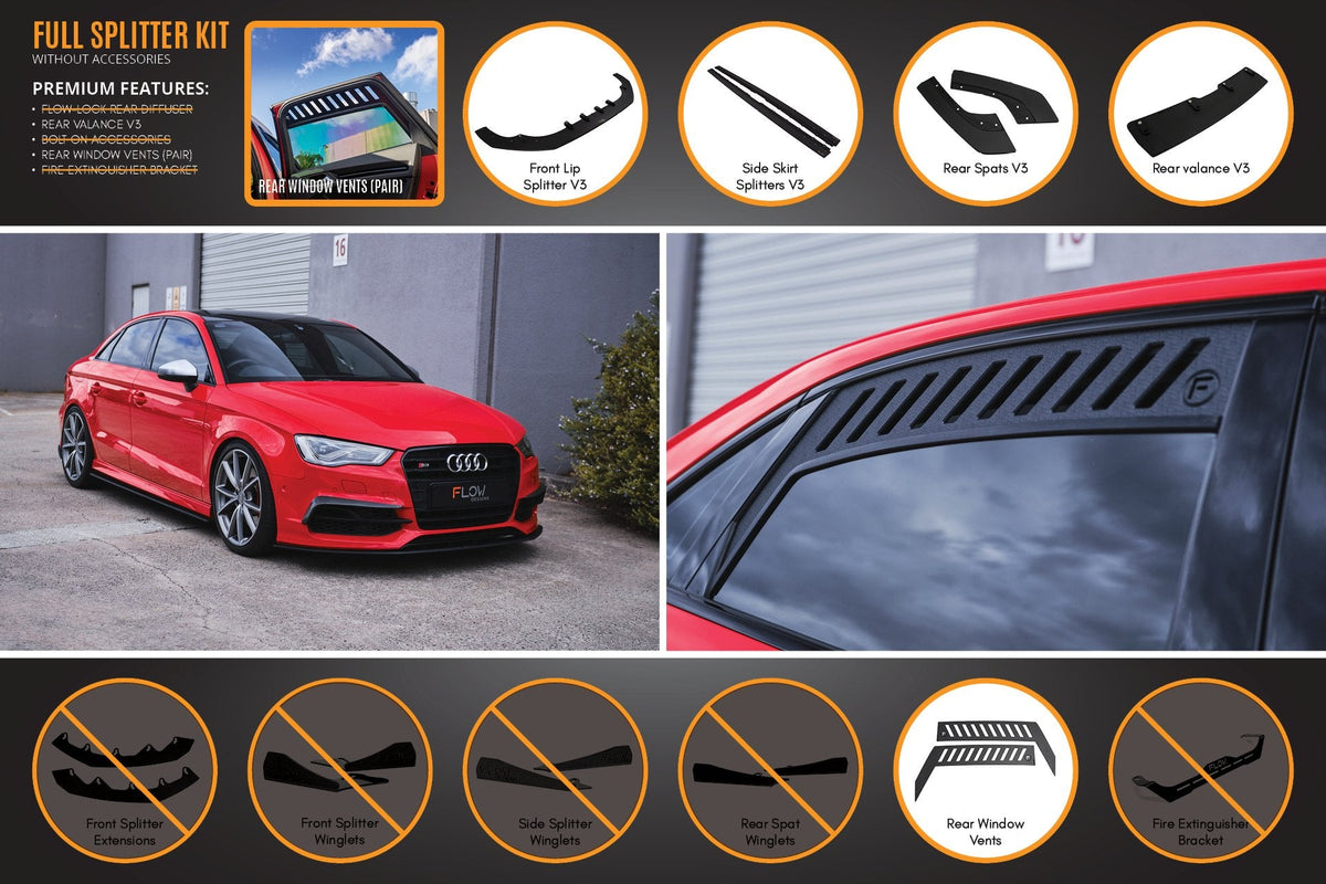 Flow Designs - S3 8V Sedan Pre-Facelift V3 Full Lip Splitter Set