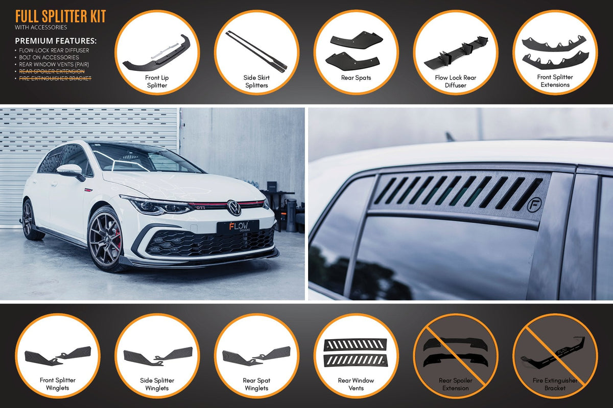 Flow Designs - MK8 Golf GTI Full Lip Splitter Set