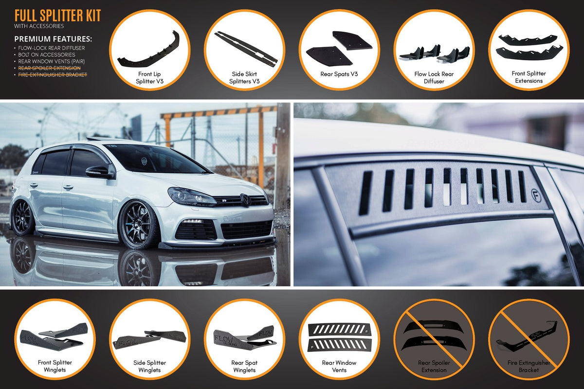 Flow Designs - MK6 Golf R Full Lip Splitter Set