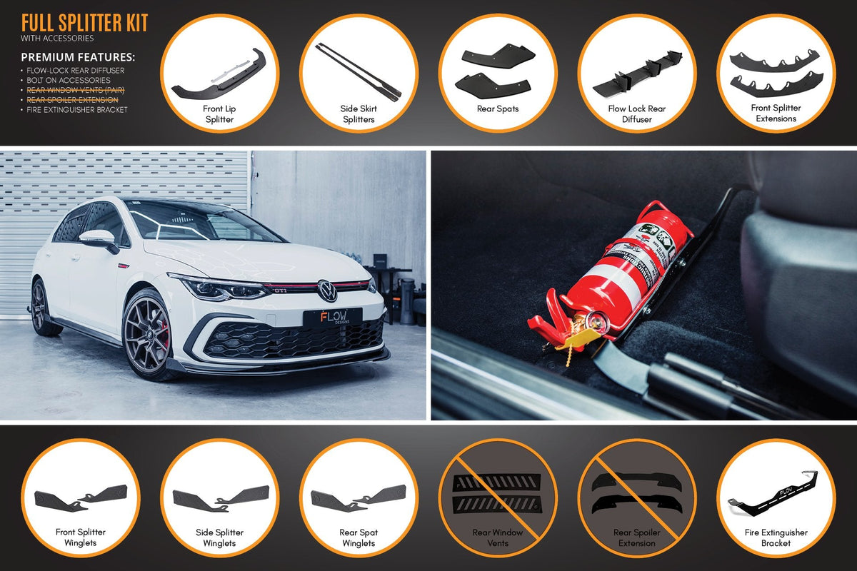 Flow Designs - MK8 Golf GTI Full Lip Splitter Set