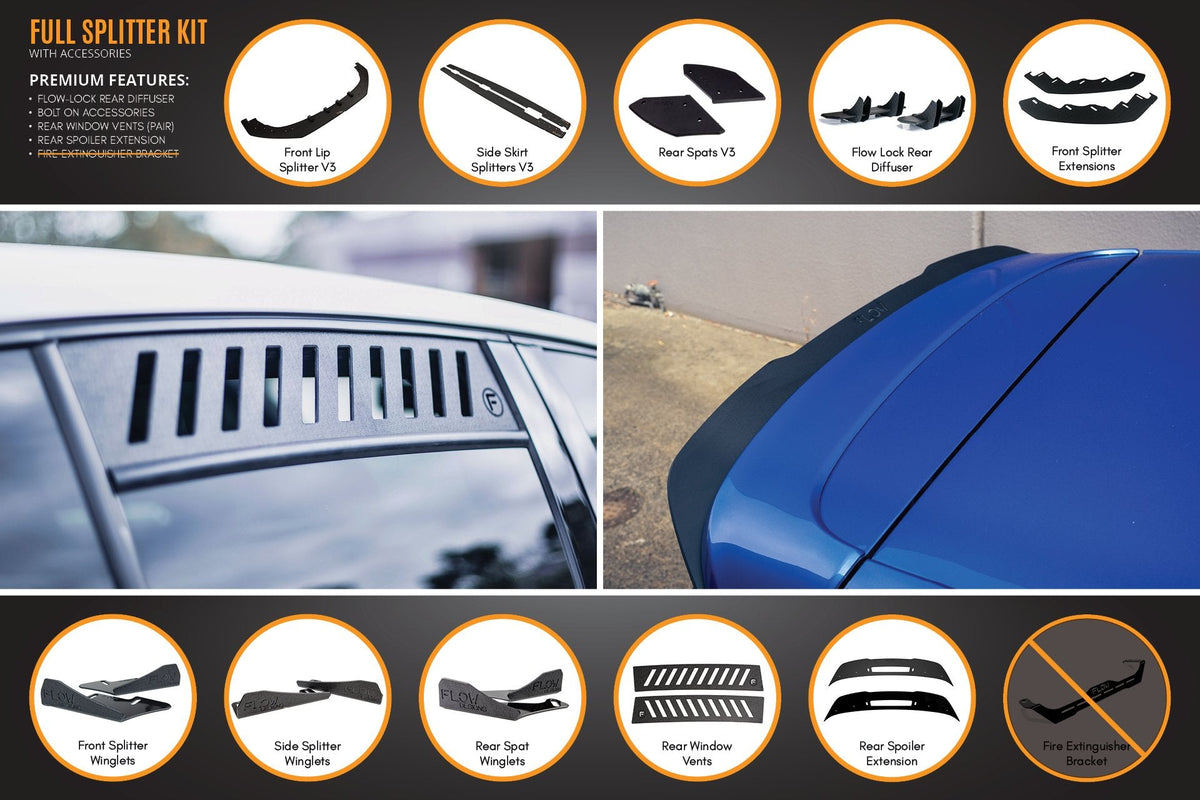 Flow Designs - MK6 Golf R Full Lip Splitter Set