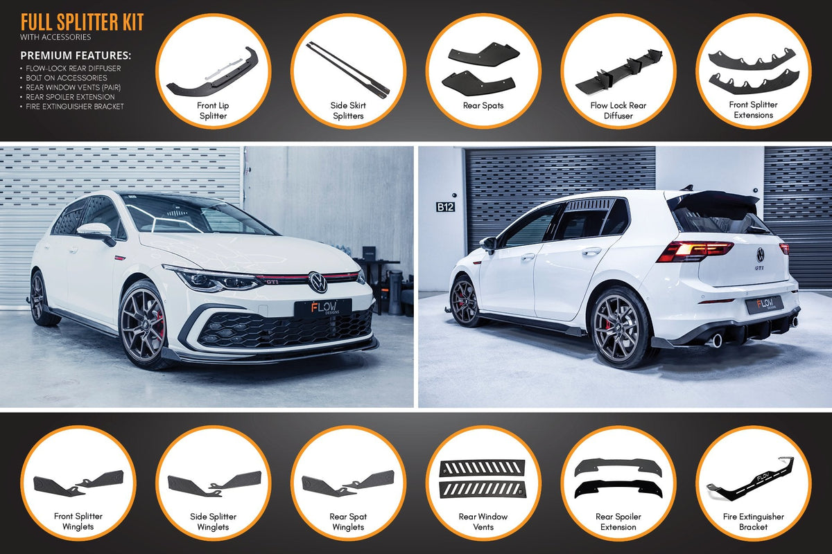 Flow Designs - MK8 Golf GTI Full Lip Splitter Set