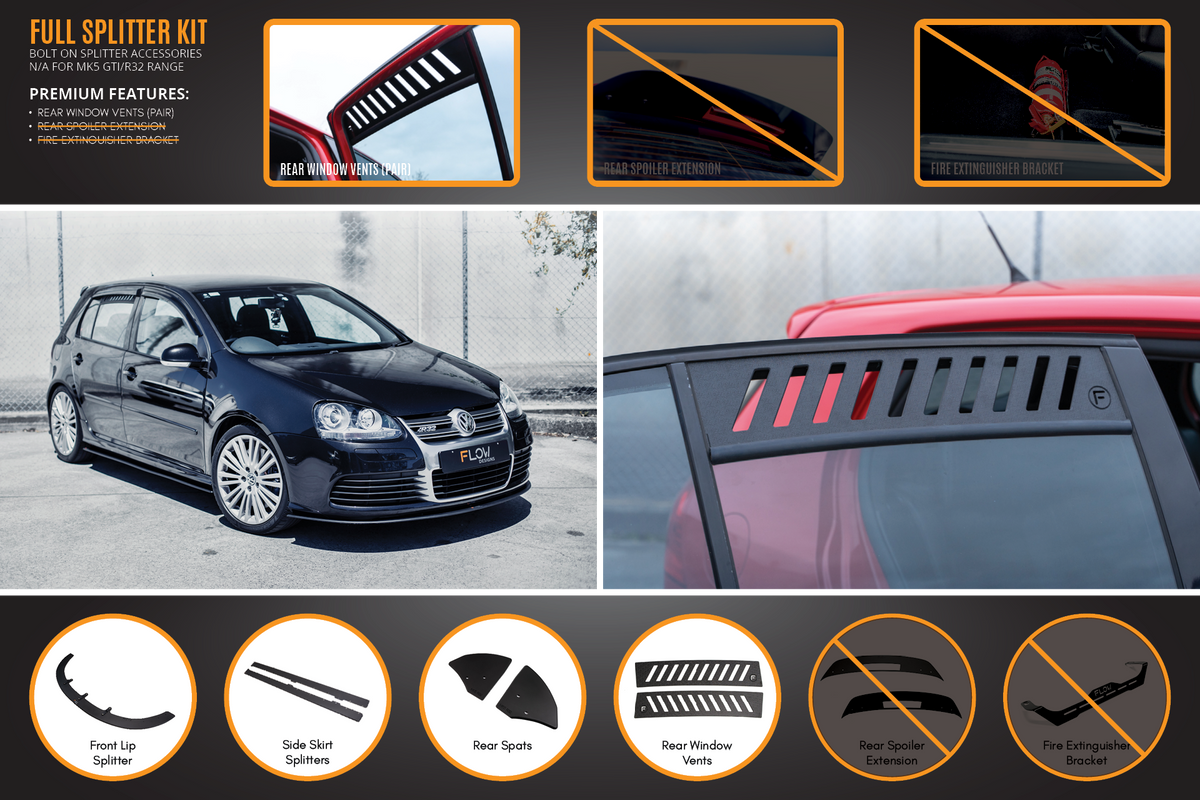 Flow Designs - MK5 Golf R32 Full Lip Splitter Set