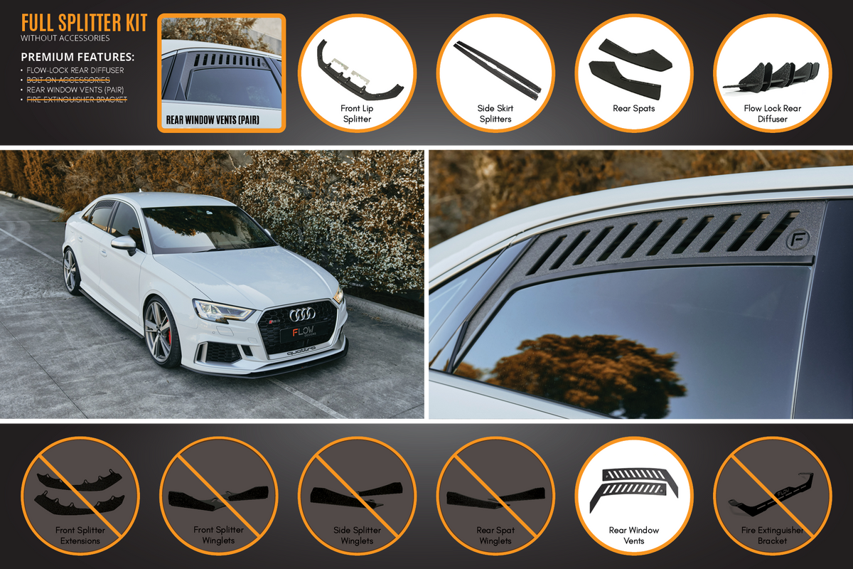 Flow Designs - RS3 8V Sedan Facelift Full Lip Splitter Set