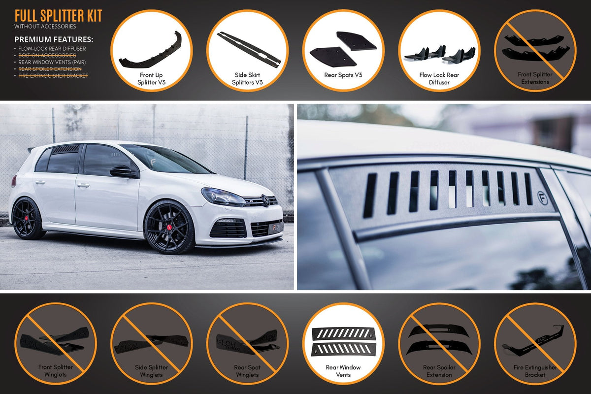 Flow Designs - MK6 Golf R Full Lip Splitter Set