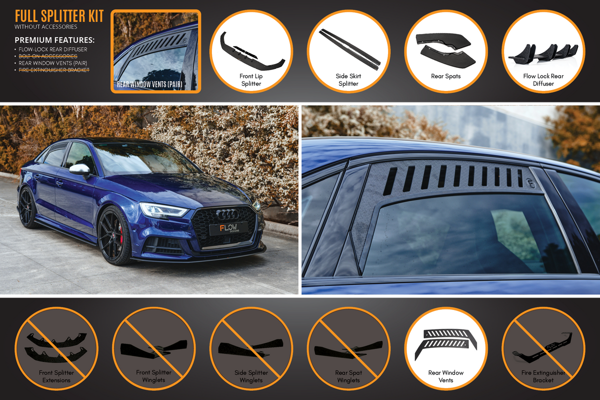 Flow Designs - S3 8V Sedan Facelift Full Lip Splitter Set