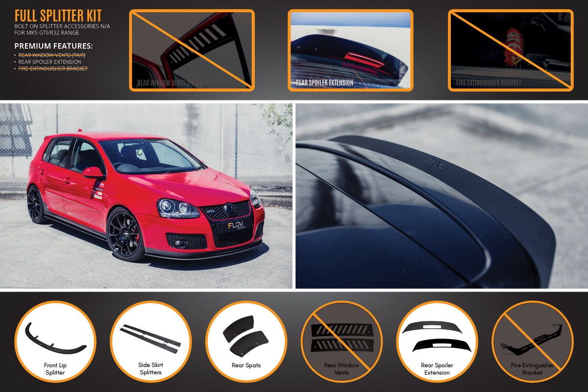 Flow Designs - MK5 Golf GTI Full Lip Splitter Set