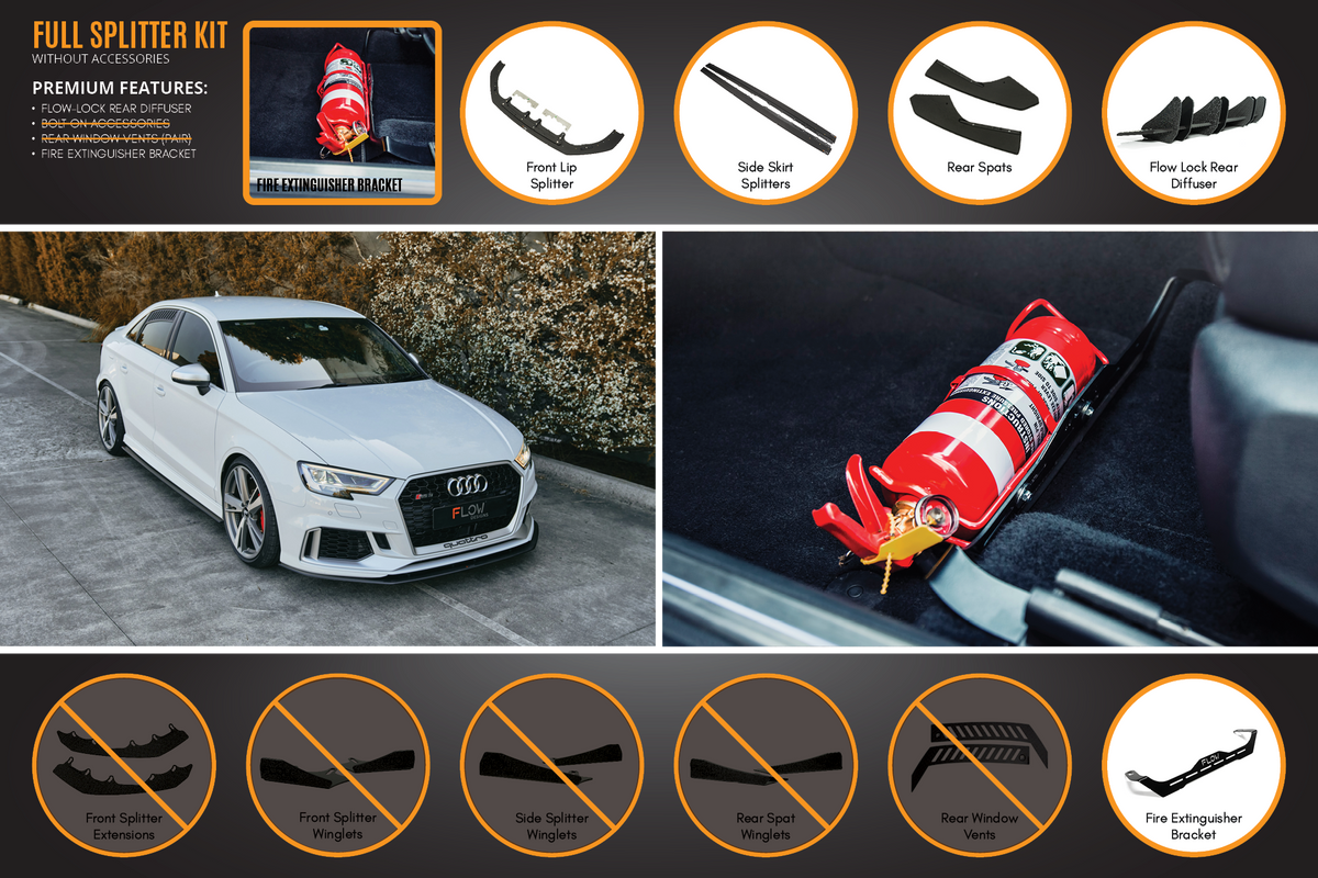 Flow Designs - RS3 8V Sedan Facelift Full Lip Splitter Set
