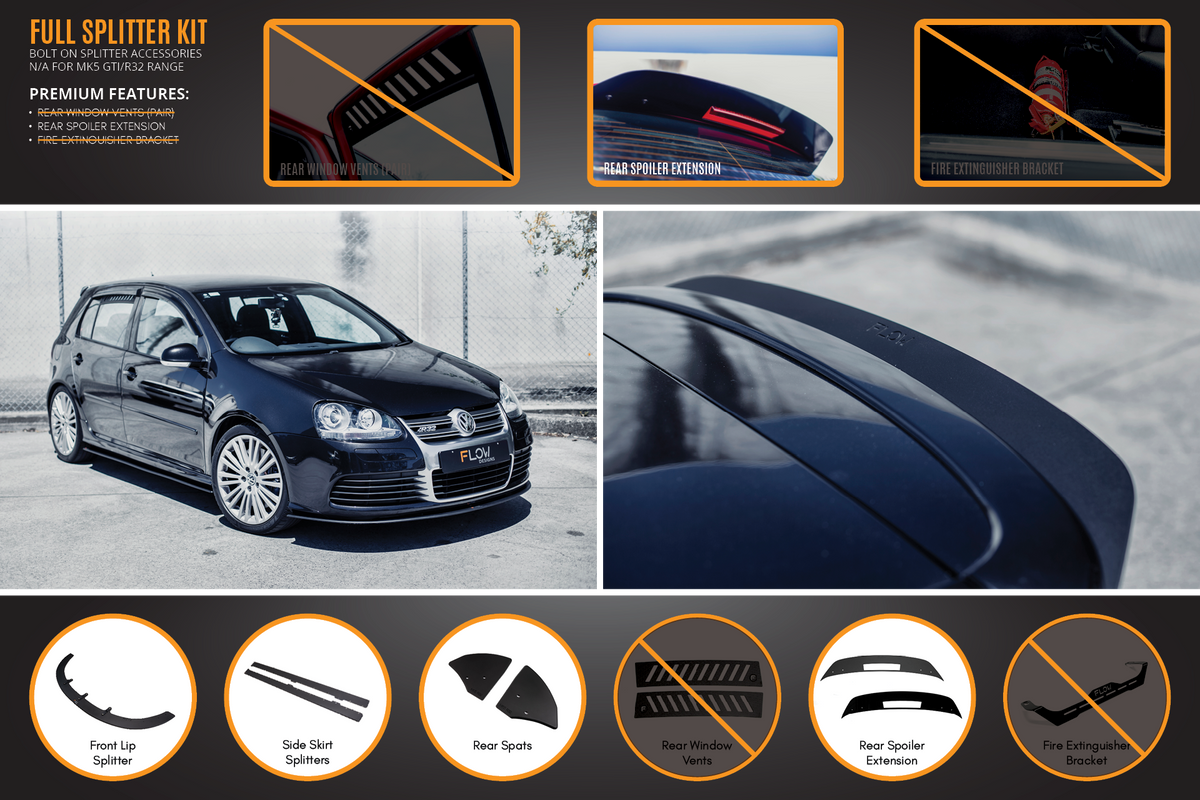 Flow Designs - MK5 Golf R32 Full Lip Splitter Set