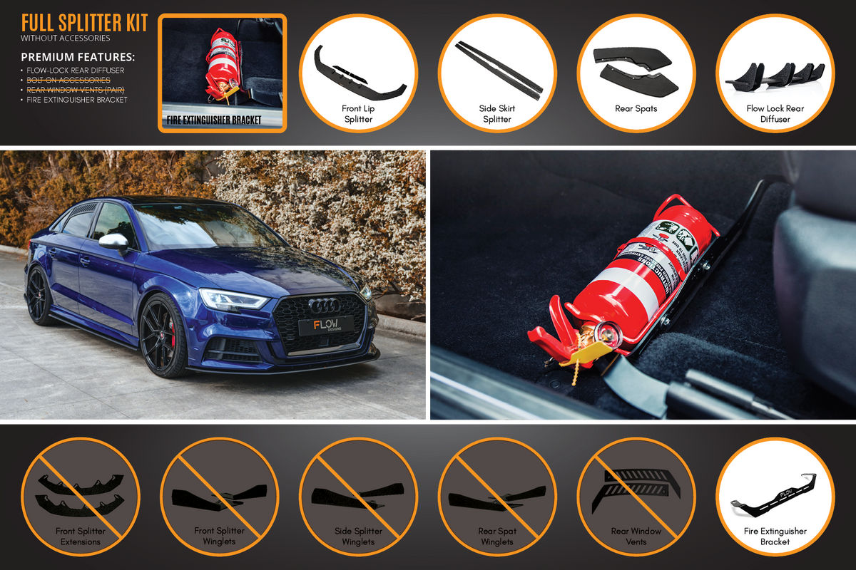 Flow Designs - S3 8V Sedan Facelift Full Lip Splitter Set