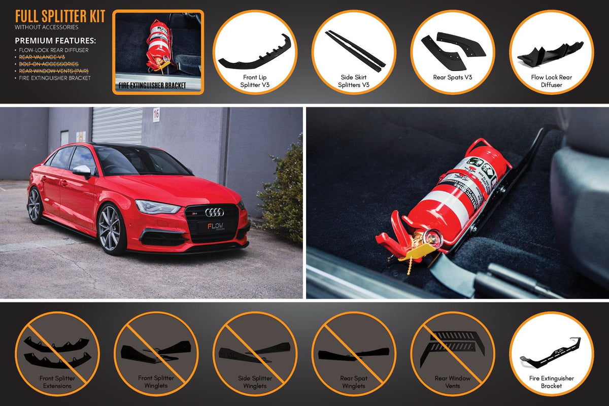 Flow Designs - S3 8V Sedan Pre-Facelift V3 Full Lip Splitter Set