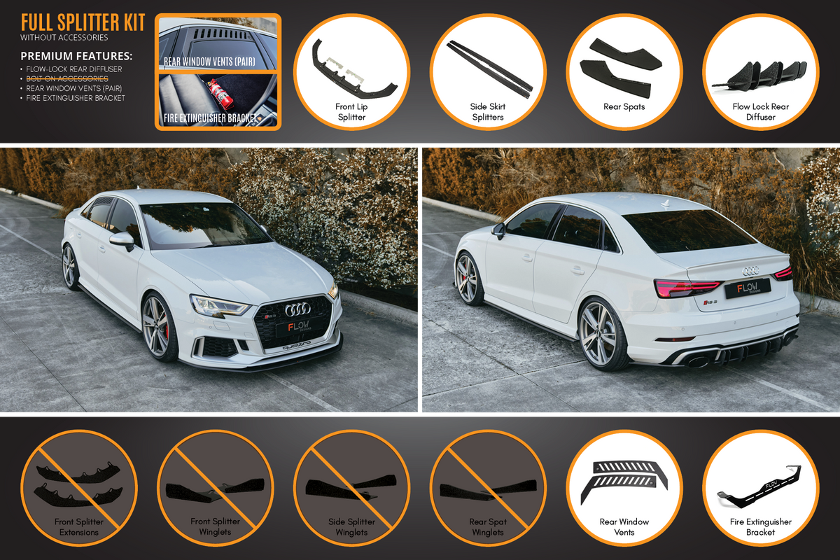 Flow Designs - RS3 8V Sedan Facelift Full Lip Splitter Set