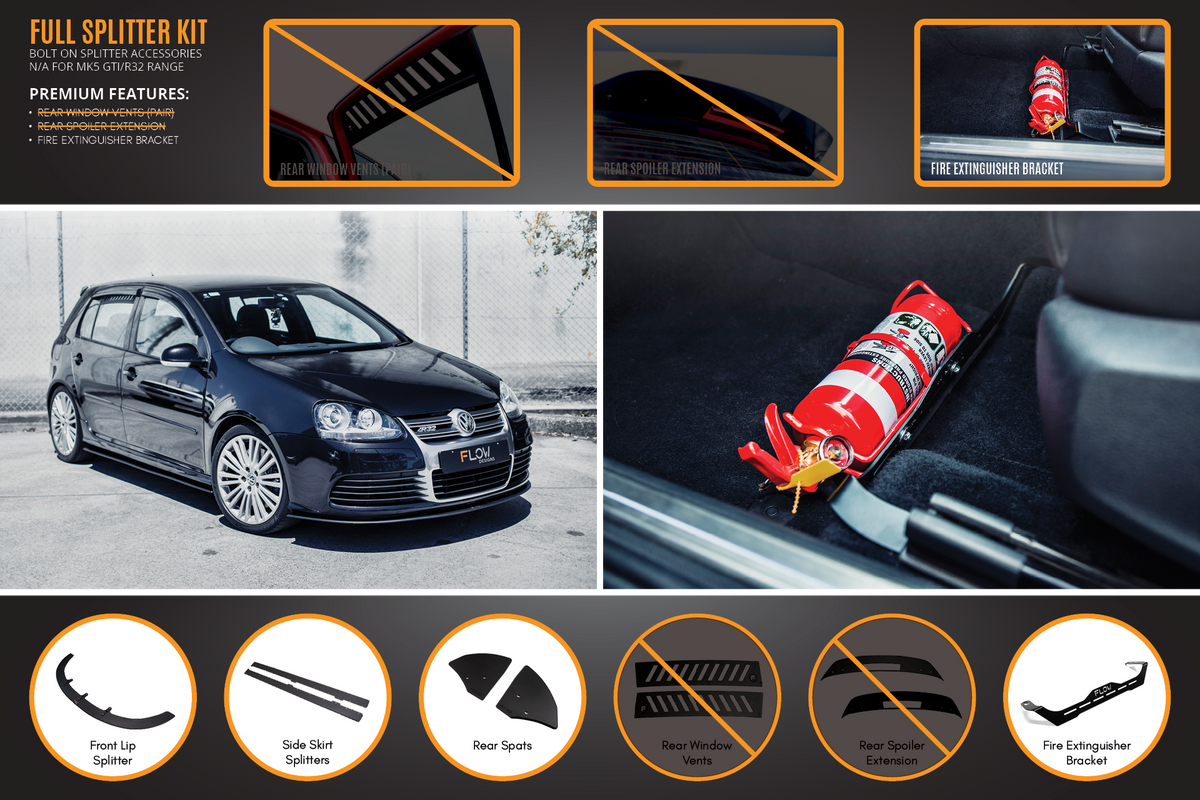 Flow Designs - MK5 Golf R32 Full Lip Splitter Set