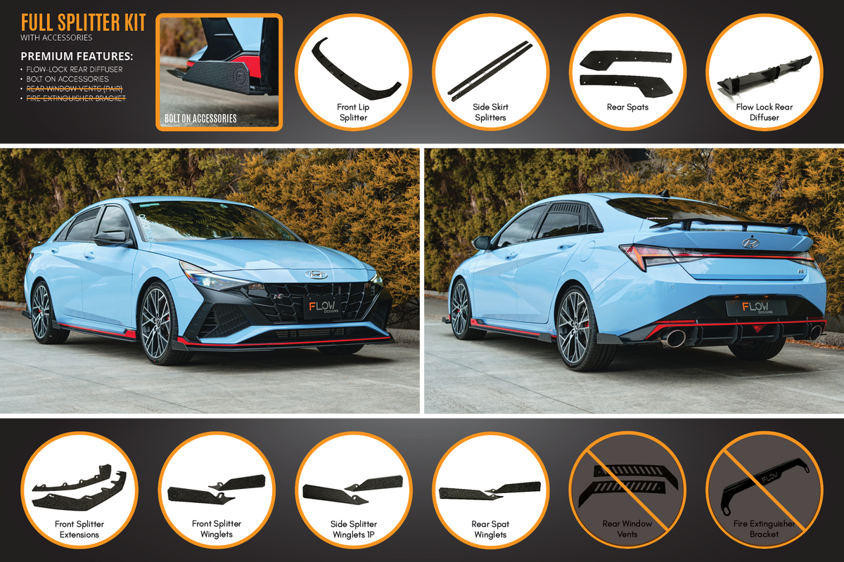 Flow Designs - CN7 Elantra N Sedan 21-23 Full Lip Splitter Set