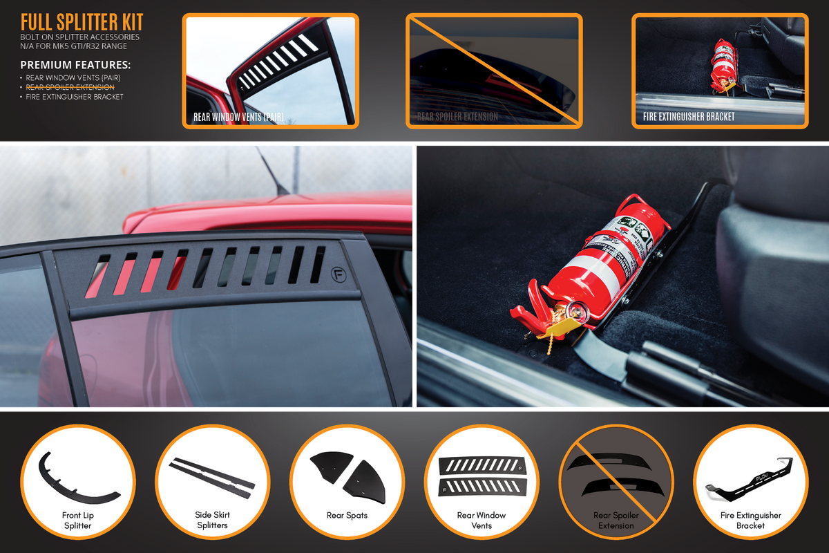 Flow Designs - MK5 Golf R32 Full Lip Splitter Set
