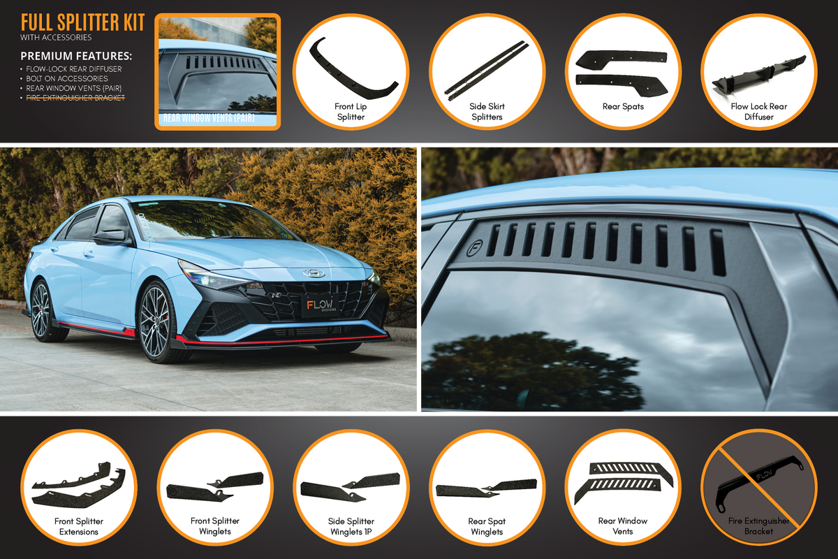 Flow Designs - CN7 Elantra N Sedan 21-23 Full Lip Splitter Set