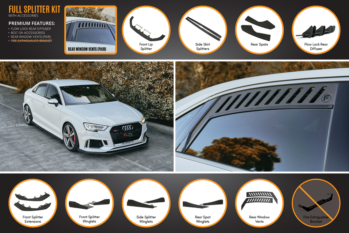 Flow Designs - RS3 8V Sedan Facelift Full Lip Splitter Set