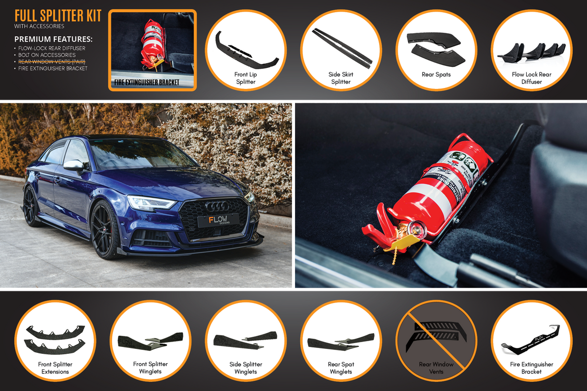 Flow Designs - S3 8V Sedan Facelift Full Lip Splitter Set