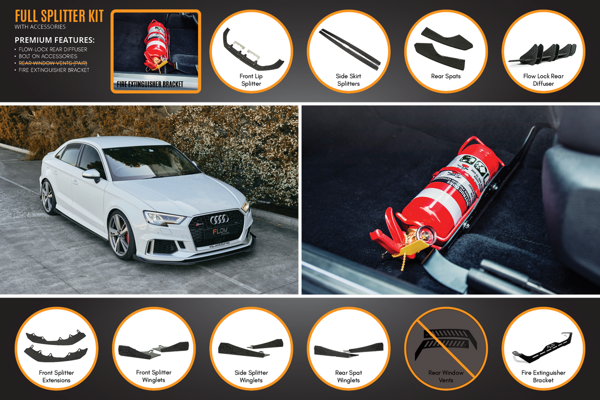 Flow Designs - RS3 8V Sedan Facelift Full Lip Splitter Set