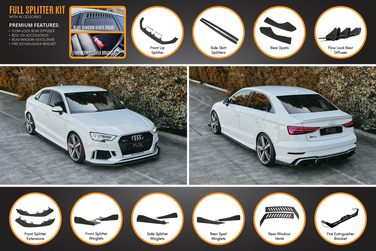 Flow Designs - RS3 8V Sedan Facelift Full Lip Splitter Set