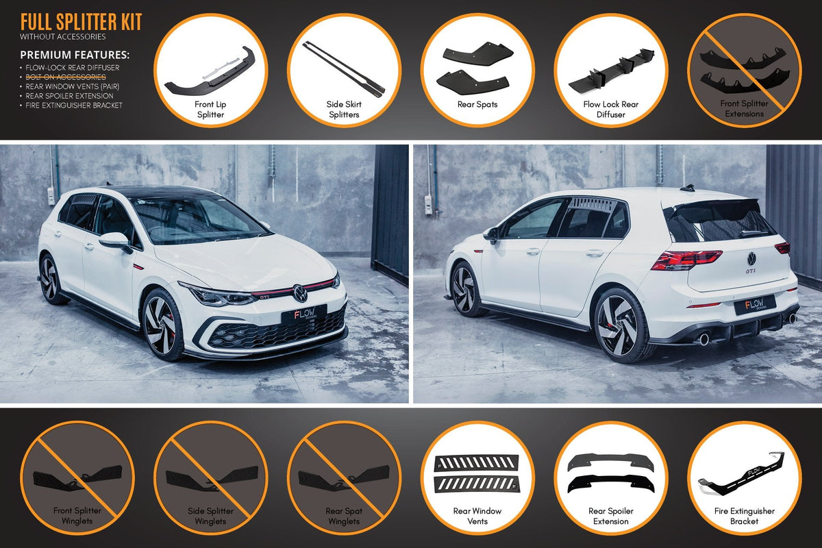 Flow Designs - MK8 Golf GTI Full Lip Splitter Set