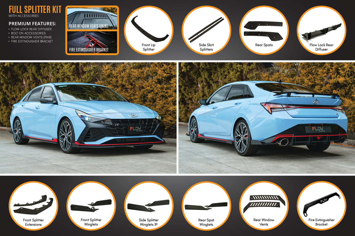 Flow Designs - CN7 Elantra N Sedan 21-23 Full Lip Splitter Set