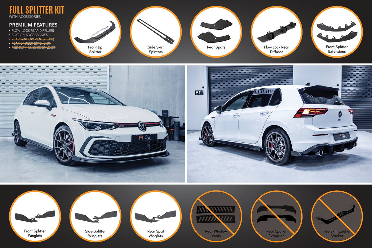Flow Designs - MK8 Golf GTI Full Lip Splitter Set