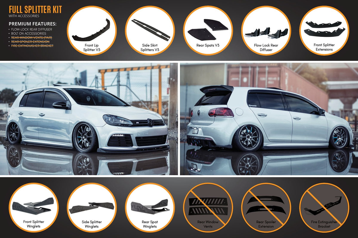 Flow Designs - MK6 Golf R Full Lip Splitter Set