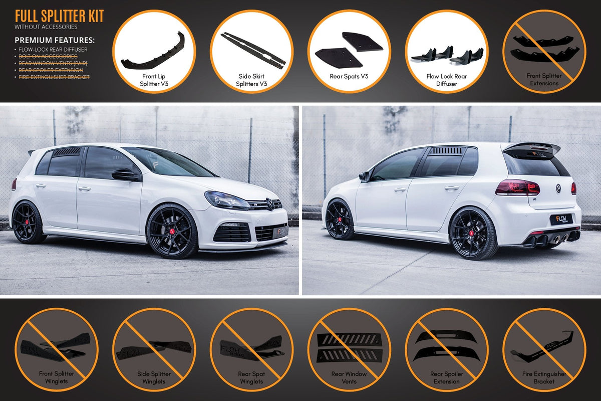 Flow Designs - MK6 Golf R Full Lip Splitter Set