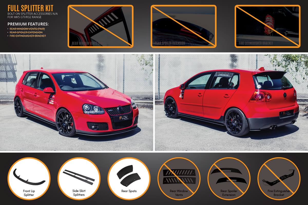 Flow Designs - MK5 Golf GTI Full Lip Splitter Set