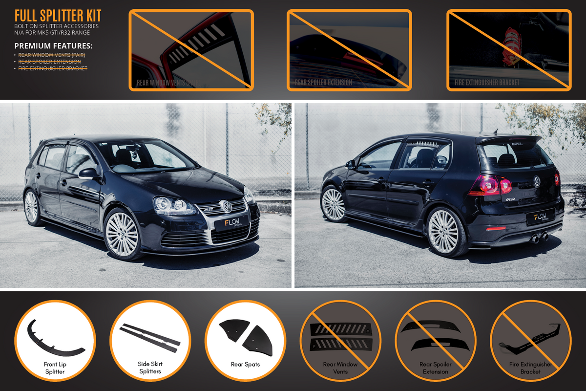 Flow Designs - MK5 Golf R32 Full Lip Splitter Set