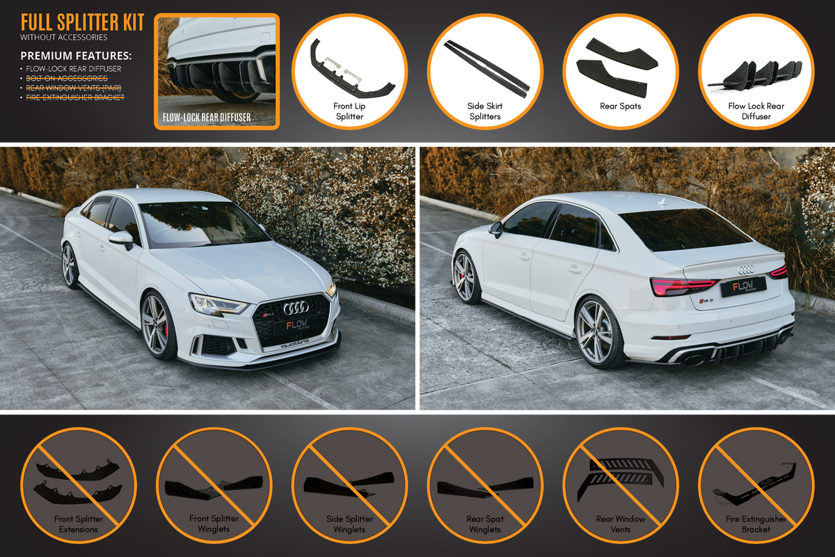 Flow Designs - RS3 8V Sedan Facelift Full Lip Splitter Set