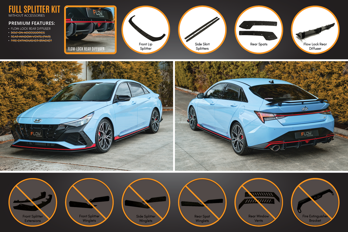 Flow Designs - CN7 Elantra N Sedan 21-23 Full Lip Splitter Set