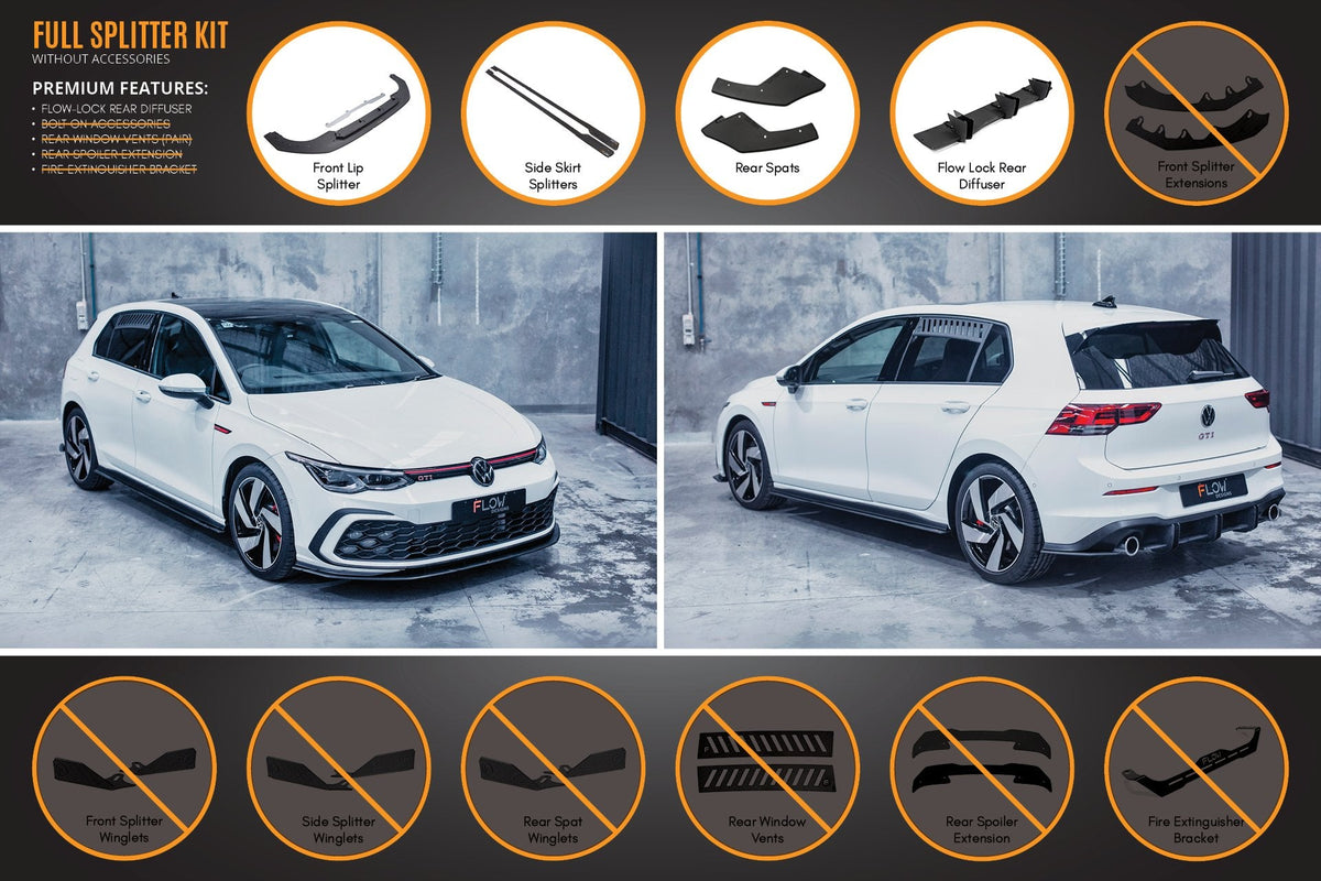 Flow Designs - MK8 Golf GTI Full Lip Splitter Set