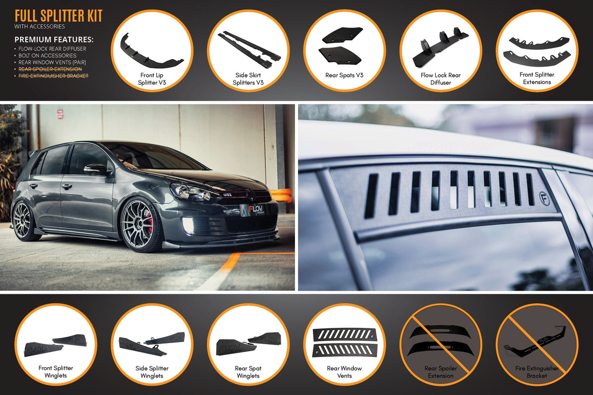 Flow Designs - MK6 Golf GTI Full Lip Splitter Set