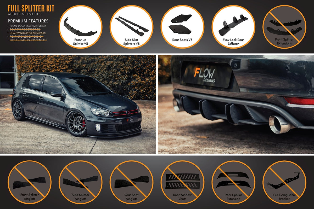 Flow Designs - MK6 Golf GTI Full Lip Splitter Set