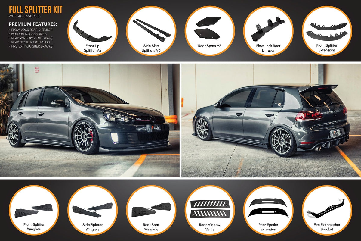 Flow Designs - MK6 Golf GTI Full Lip Splitter Set