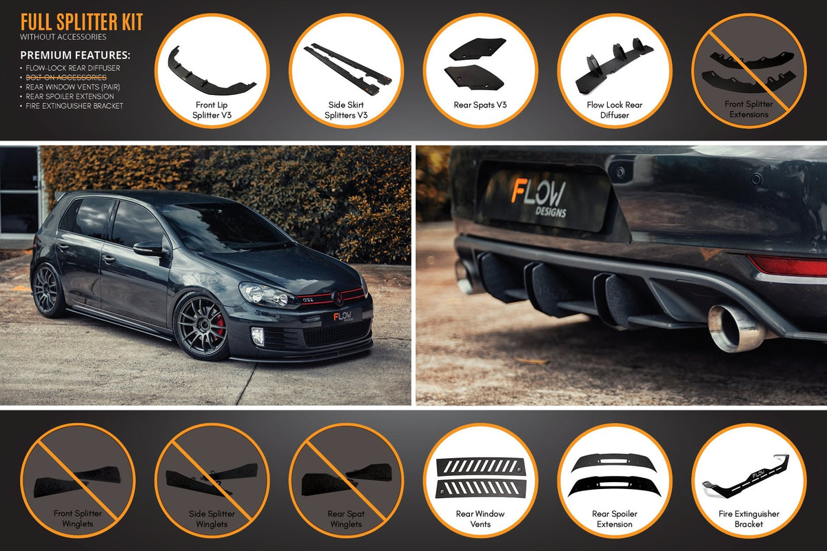 Flow Designs - MK6 Golf GTI Full Lip Splitter Set