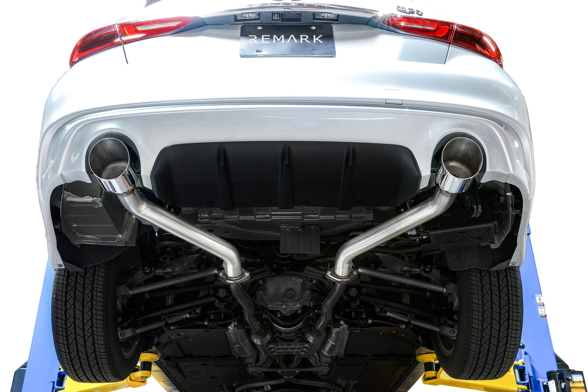 Remark 2014+ Infiniti Q50 Axle Back Exhaust w/Burnt Stainless Double Wall Tip - RO-TTQ5-D