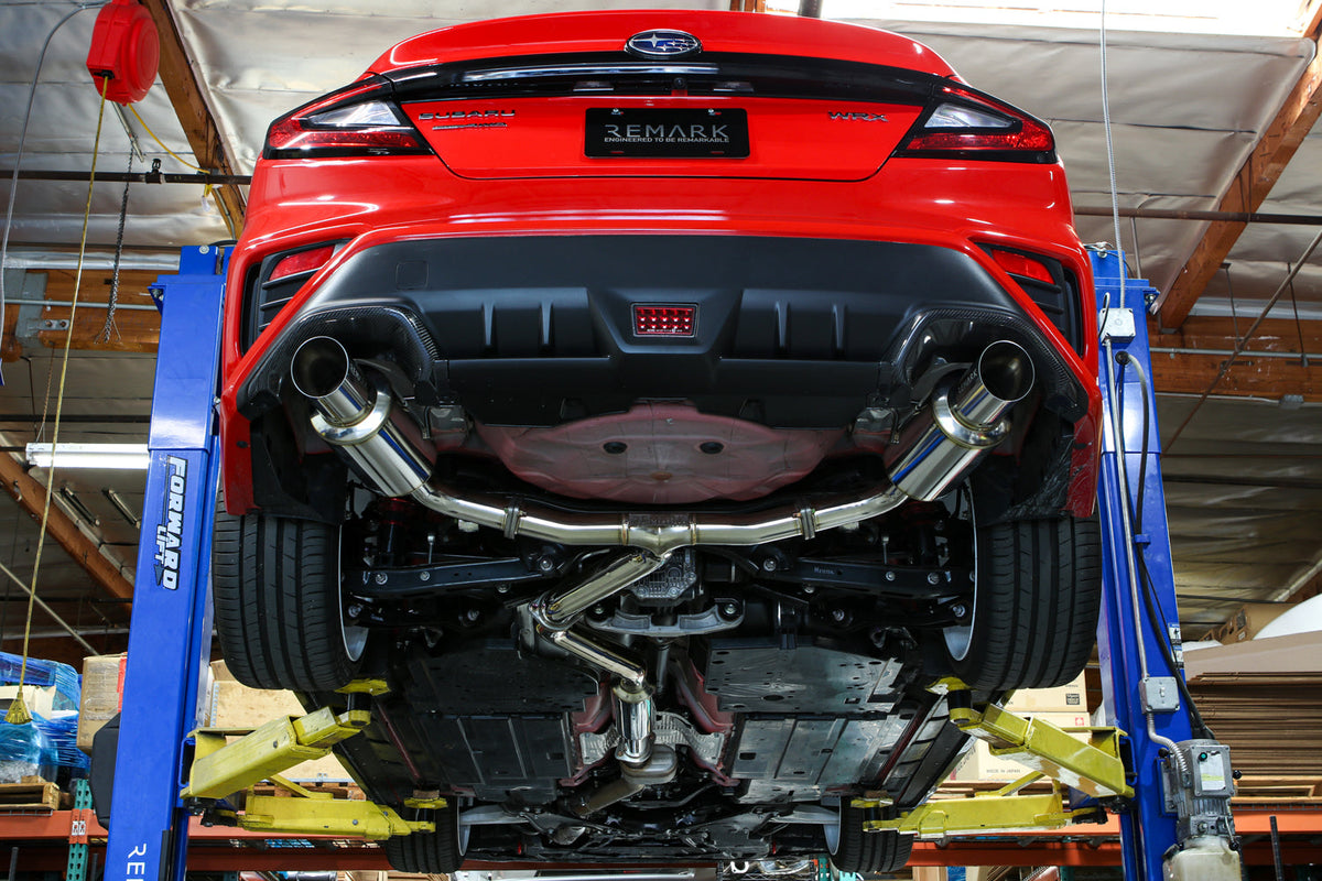 REMARK 2022+ Subaru WRX (VB) Catback Exhaust - Dual R1 Spec Burnt Stainless (Resonated) - RK-C2076S-03TC