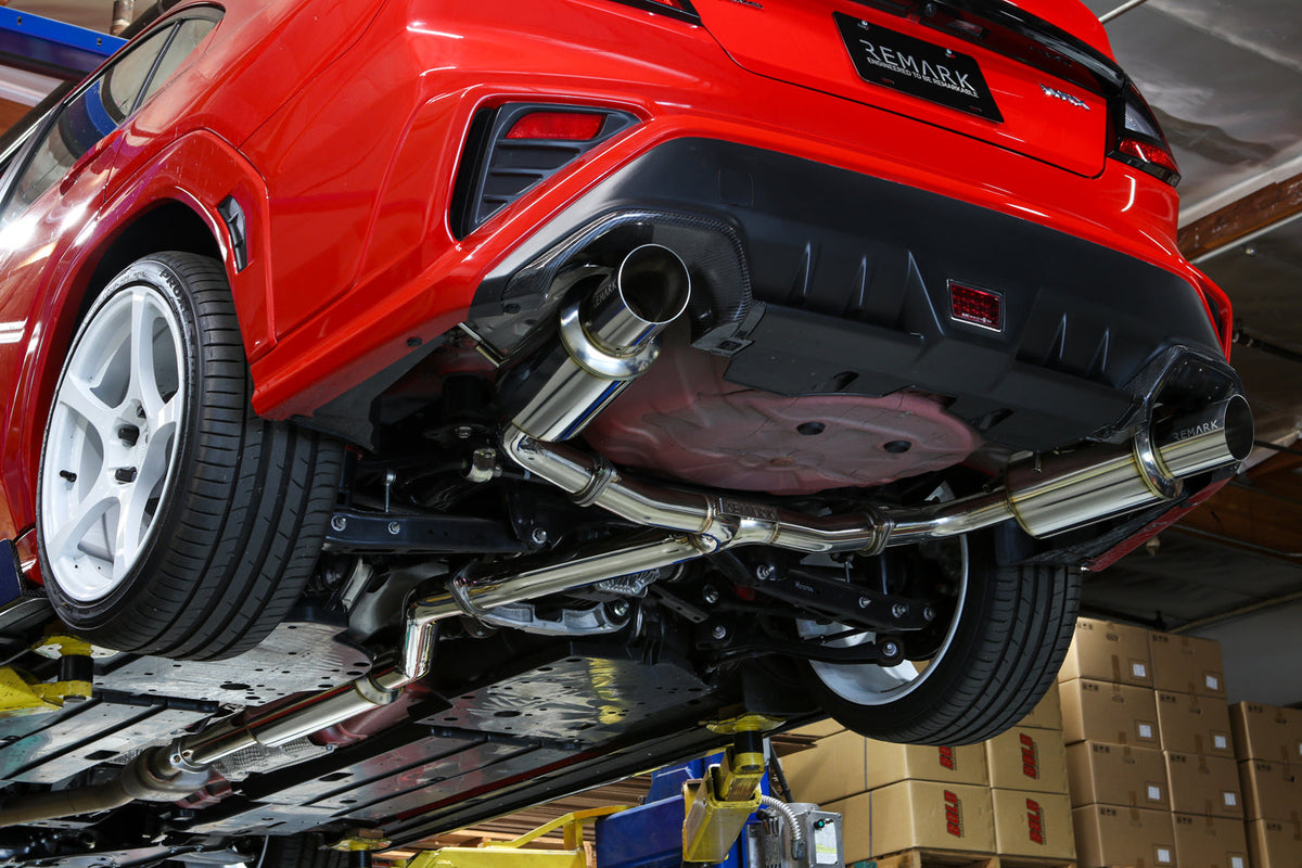REMARK 2022+ Subaru WRX (VB) Catback Exhaust - Dual R1 Spec Burnt Stainless (Resonated) - RK-C2076S-03TC