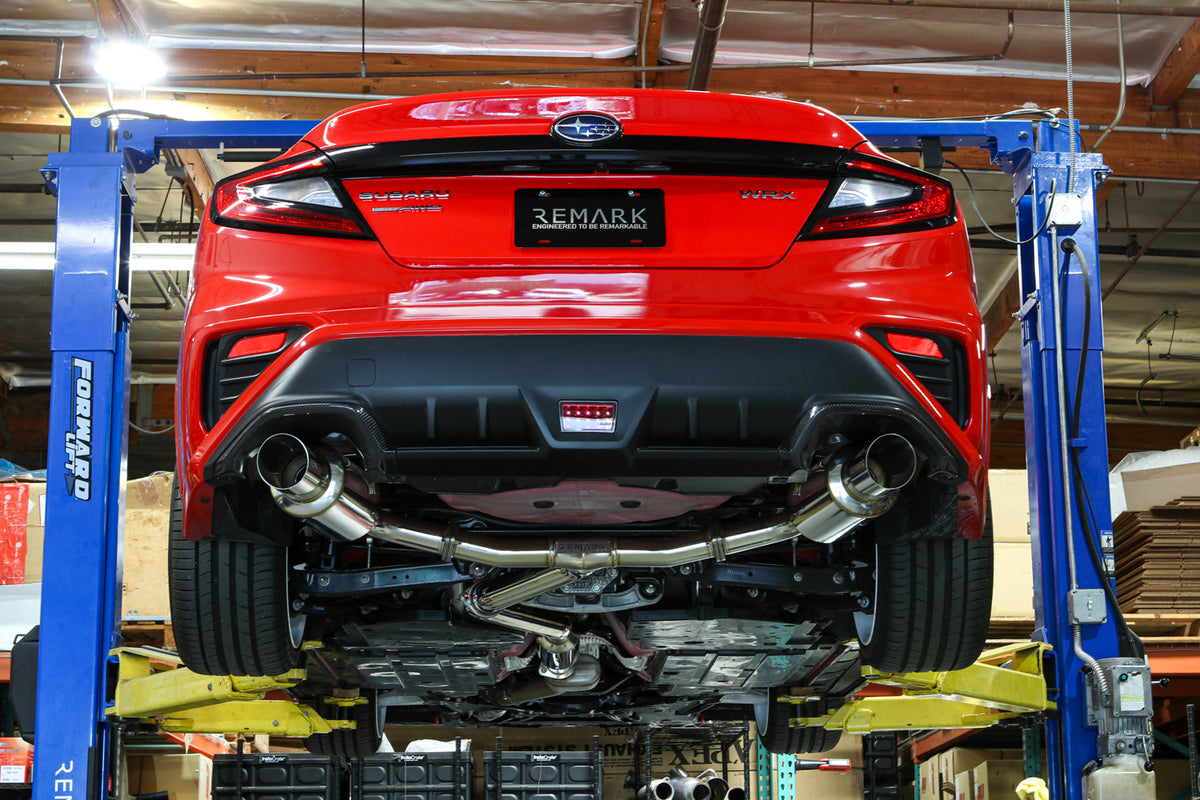 REMARK 2022+ Subaru WRX (VB) Catback Exhaust - Dual R1 Spec Burnt Stainless (Resonated) - RK-C2076S-03TC