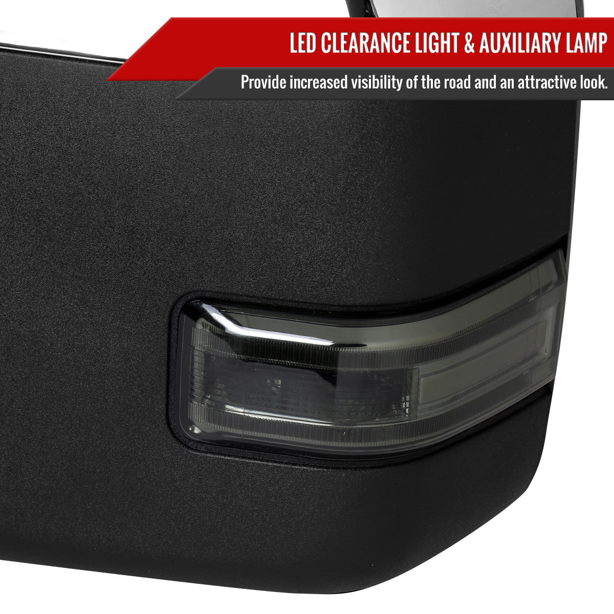 Spec-D Tuning - 2017-2019 Ford F-250/F-350/F-450/F-550 Power Adjustable, Heated, BSM, ATS, & Manual Extendable Towing Mirrors w/ Smoked Lens LED Turn Signal, Clearance, & Auxiliary Lights - RMX-F25017F2GH-P-FS