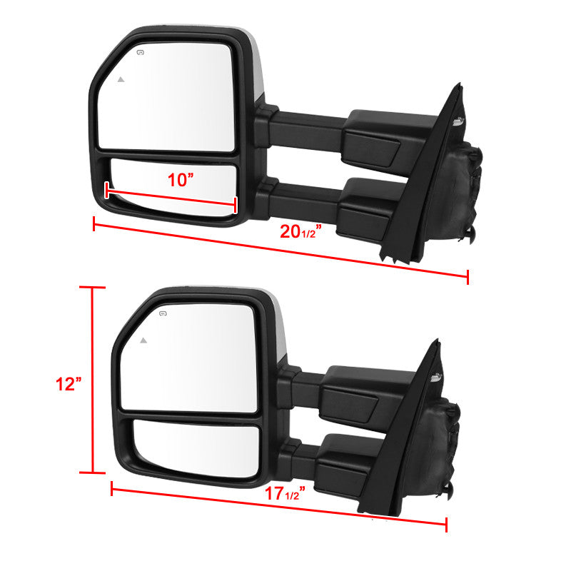 Spec-D Tuning - 2017-2019 Ford F-250/F-350/F-450/F-550 Power Adjustable, Heated, BSM, ATS, & Manual Extendable Towing Mirrors w/ Smoked Lens LED Turn Signal, Clearance, & Auxiliary Lights - RMX-F25017F2GH-P-FS