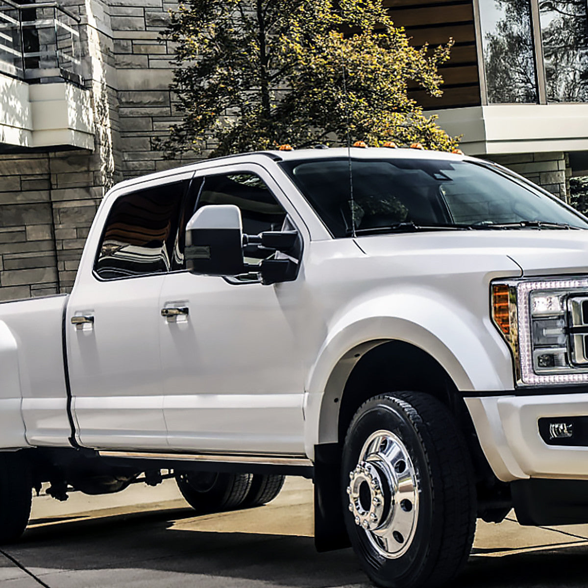 Spec-D Tuning - 2017-2019 Ford F-250/F-350/F-450/F-550 Power Adjustable, Heated, BSM, ATS, & Manual Extendable Towing Mirrors w/ Smoked Lens LED Turn Signal, Clearance, & Auxiliary Lights - RMX-F25017F2GH-P-FS