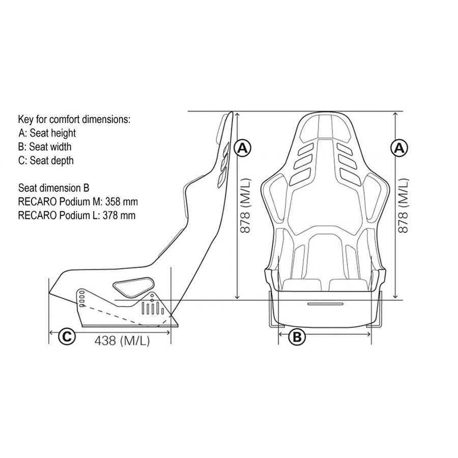 Recaro Podium CFK (CF/Kevlar) FIA/ABE Medium/Left Hand Seat - Alcantara Blk/Leather Red - 078.61.1B22-01