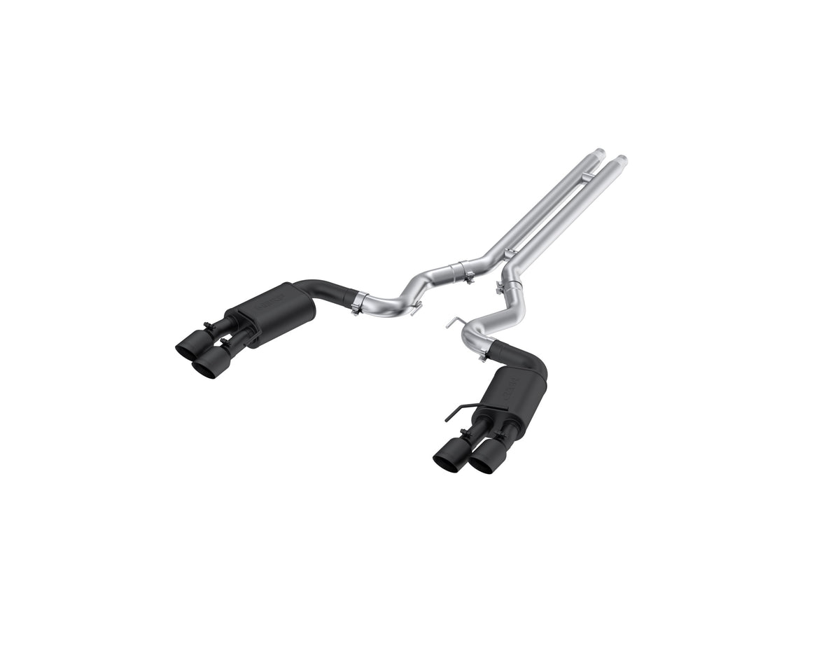 MBRP 18-19 Ford Mustang GT 5.0 3in Dual Split Rear Cat Back w/ Quad 4in Dual Wall Tips- Black Coated - S7205BLK